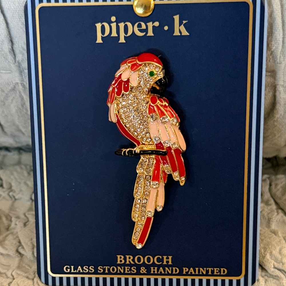 Piper K Red and Gold Parrot Brooch-NWT